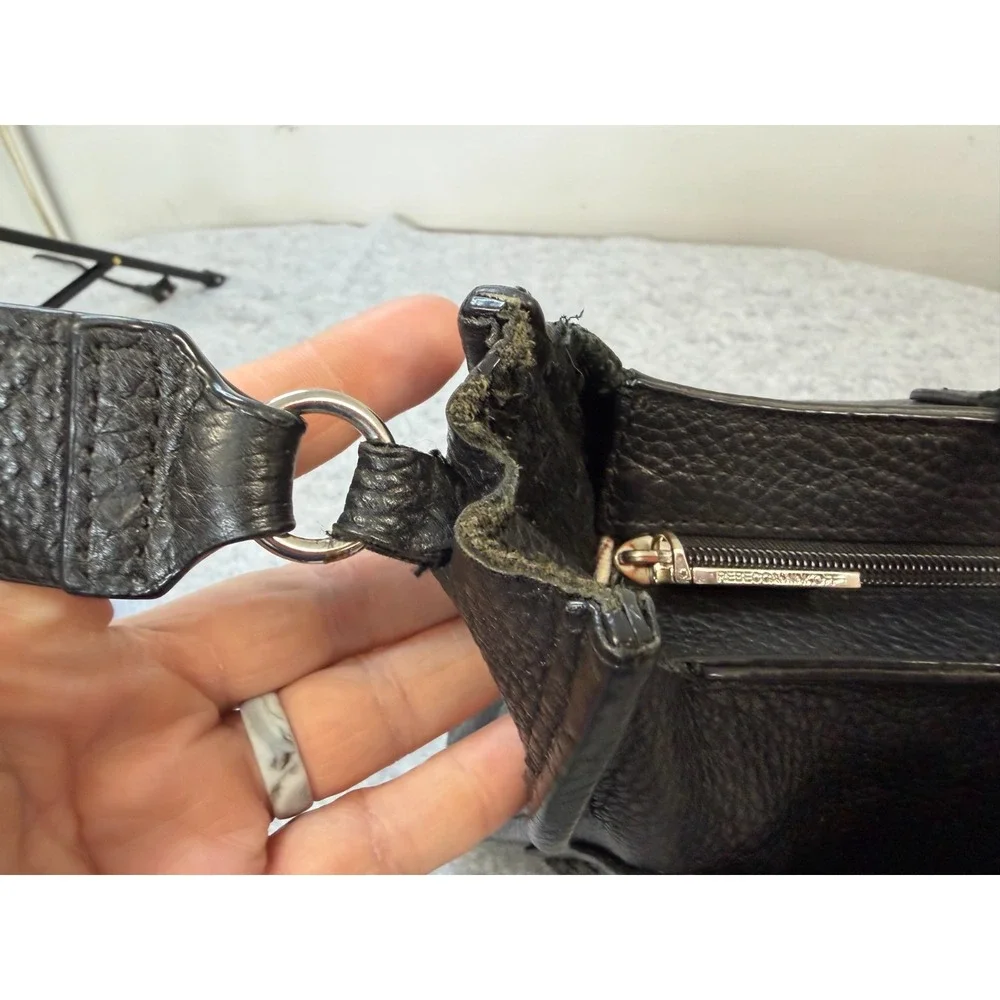 Rebecca Minkoff Black Pebbled Leather Crossbody Braided Trim Zip Top Messenger